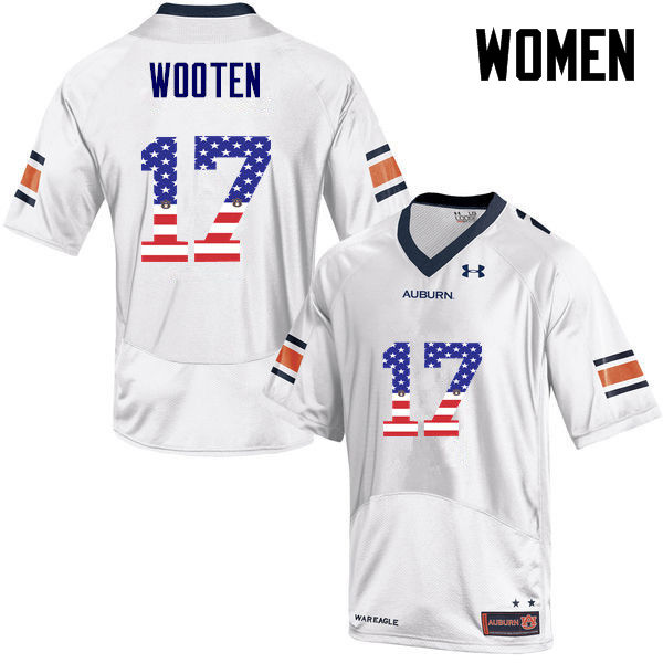 Women #17 Chandler Wooten Auburn Tigers USA Flag Fashion College Football Jerseys-White - Click Image to Close
